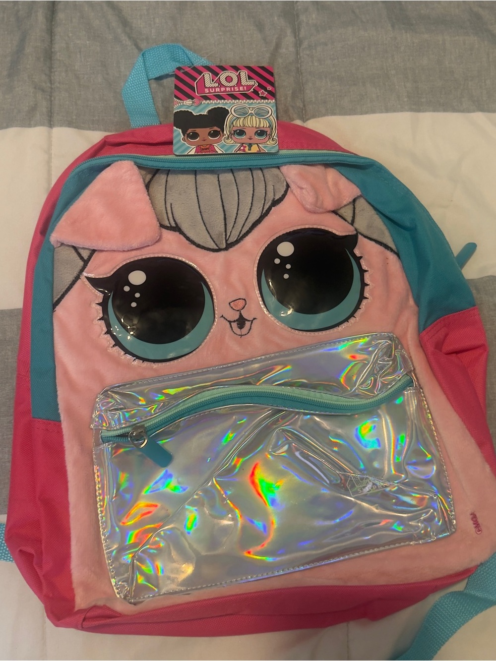 L.O.L. Surprise! Pink & Teal Plush Character Backpack with Holographic Pocket